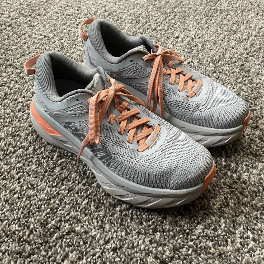 Hoka One One Gray and Peach Athletic Shoes